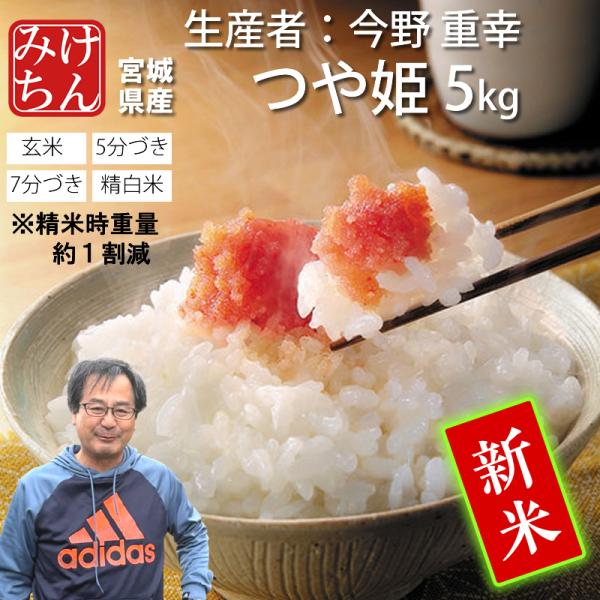 新米 お米 米 5kg つや姫 令和7年産 送料無料 宮城県産 生産者 今野重幸 減農薬 玄米 5分...