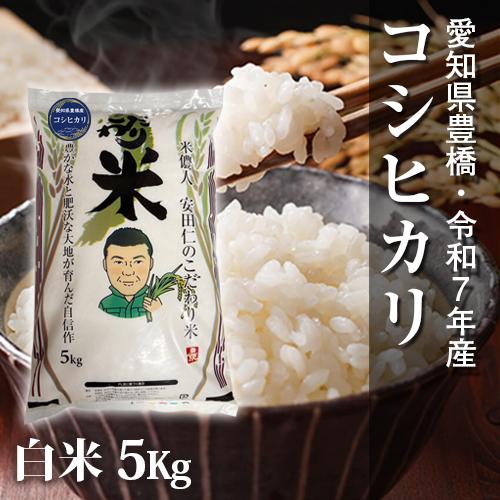【令和7年・愛知県豊橋産・送料無料】コシヒカリ・5kg（節減対象農薬6割減・白米）店長激オシ