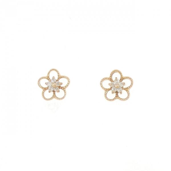 K18PG フラワー ダイヤモンド ピアス 0.06CT