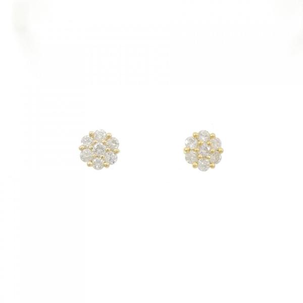 K18YG フラワー ダイヤモンド ピアス