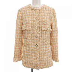 CHANEL シャネル ココマークボタン ストライプ ノーカラーツイード  