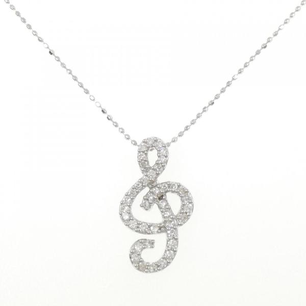 K18WG ト音記号 ダイヤモンド ネックレス 0.32CT