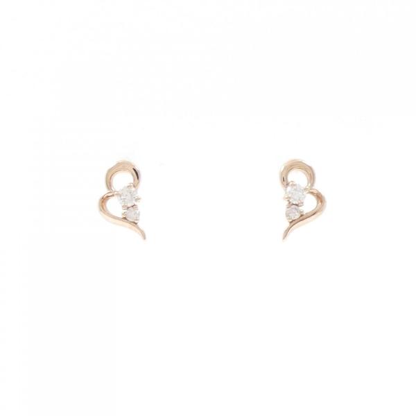 K10PG ハート ダイヤモンド ピアス