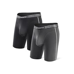Separatec ボクサーパンツ ロング丈 蒸れない 陰嚢分離型 前開き 速乾素材 メンズ 2枚組 (ブラック+ダークグレー) S(USサ