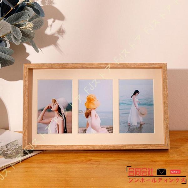 フォトフレーム 2L 3枚 4サイズに対応 2L判 ダブルフレーム 2面 複数枚 木製 チーク材 ポ...