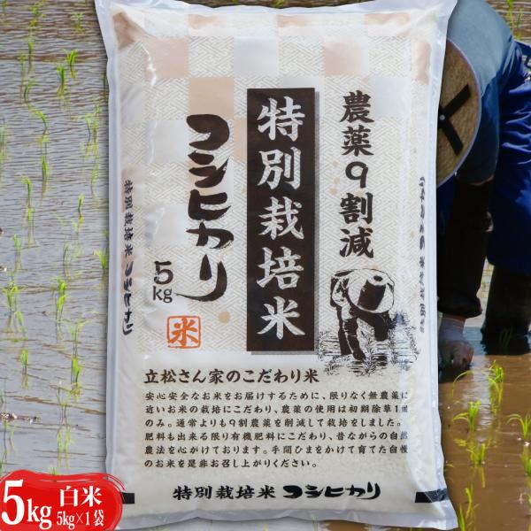 米 令和5年 5kg 送料無料 農薬９割減特別栽培米 コシヒカリ （5kg×1） 令和5年産 安心 ...