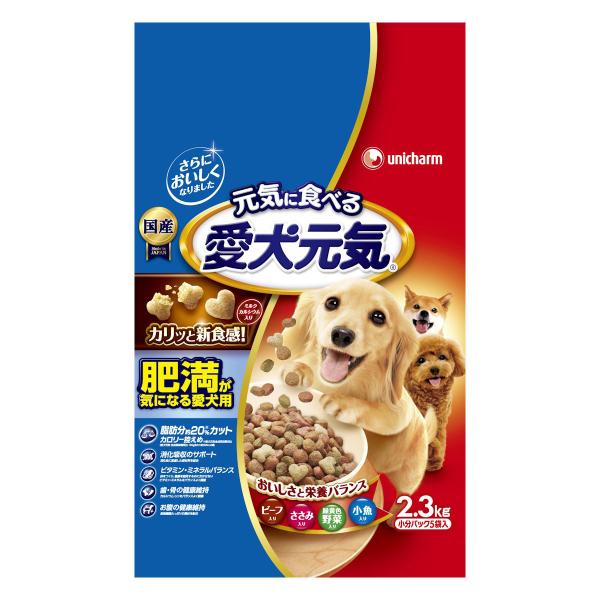 ユニ・チャーム　愛犬元気　肥満が気になる愛犬用　ビーフ・ささみ・緑黄色野菜・小魚入り　２．３ｋｇ