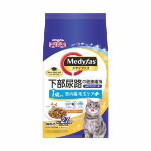 ペットライン　メディファス　室内猫　毛玉ケアプラス　１歳から　チキン＆フィッシュ味　２．７ｋｇ｜komeri