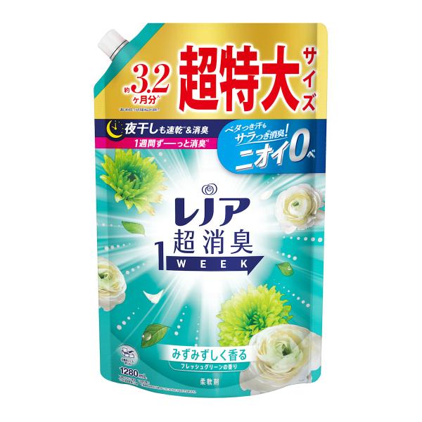 Ｐ＆Ｇ　レノア　超消臭１ＷＥＥＫ　フレッシュグリーンの香り　詰替用超特大　１２８０ｍＬ 6個セット