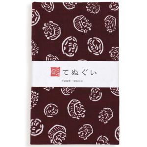 手ぬぐい 日本製 ひょっとこ 茶色 端がほつれない 和柄 小紋調 綿100% 乾きやすい 昔ながら タオル ハンカチ 彩 irodori TE-06037M-IR｜komesihci5