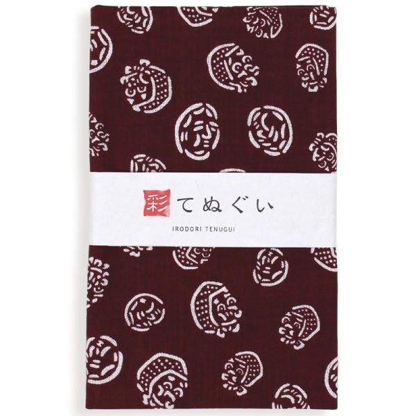 手ぬぐい 日本製 ひょっとこ 茶色 端がほつれない 和柄 小紋調 綿100% 乾きやすい 昔ながら ...