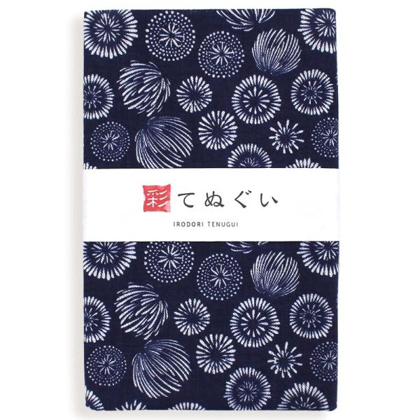 手ぬぐい 日本製 花火 夏 紺 端がほつれない 和柄 小紋調 綿100% 乾きやすい 昔ながら タオ...