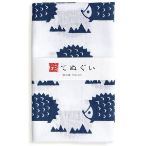 母の日 手ぬぐい 日本製 ハリネズミ 白 紺 切りっぱなし 和柄 小紋調 綿100% 手拭い 剣道 乾きやすい 昔ながら タオル ハンカチ 彩 irodori TE-06115-IR
