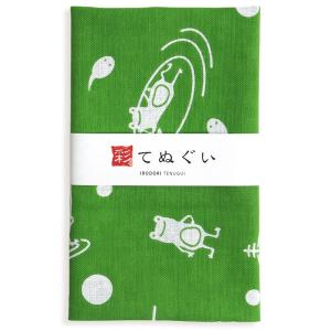 手ぬぐい 日本製 カエル かえる 蛙 緑 切りっぱなし 和柄 小紋調 綿100% 手拭い 剣道 昔ながら タオル ハンカチ 彩 irodori TE-06118-IR｜てぬぐいのあいらしか