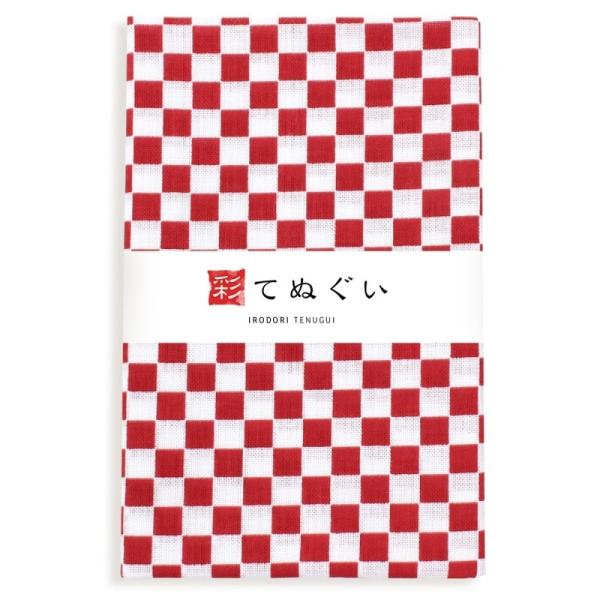 在庫限り 手ぬぐい 日本製 市松 エンジ 赤 日本製 切りっぱなし 和柄 小紋調 綿100% 乾きや...