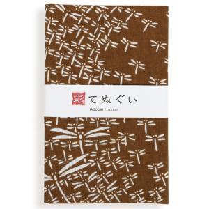 手ぬぐい 日本製 大小トンボ 蜻蛉 茶 和柄 岡生地 切りっぱなし 綿100% 手拭い 昔ながら タオル ハンカチ 彩 irodori TE-06151-IR｜komesihci5