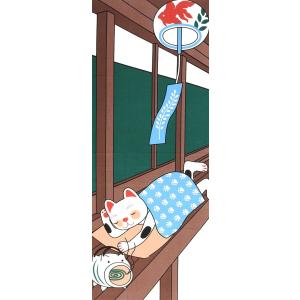 手ぬぐい 招き猫 紺 幸福 ネコ 猫 ヤギセイ てぬぐい 捺染 片面染め