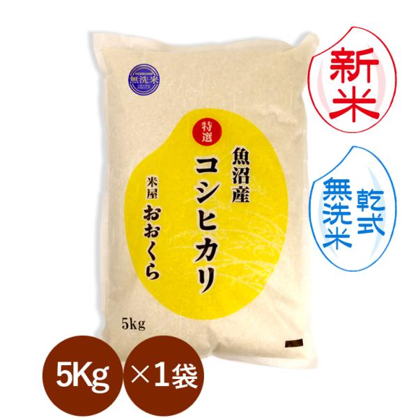 新米 【 無洗米 （ 乾式 ）】 魚沼産コシヒカリ 特選 （ 令和7年産 ） 5kg 【 送料無料 ...