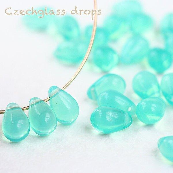 チェコガラスビーズ ドロップ しずく 9×6mm エメラルドオパール 20個  ピアス ネックレス ...