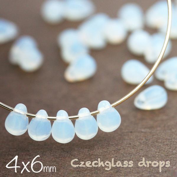チェコビーズ ドロップ 4×6mm ホワイトオパール 約30個 しずく チェコビーズ 白 ホワイト ...
