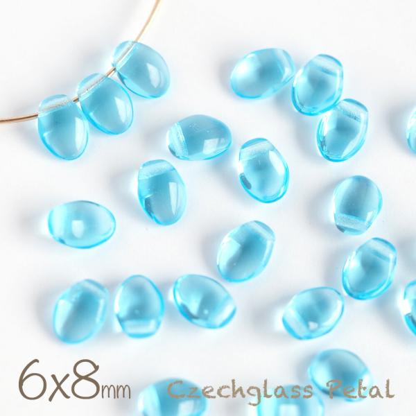 チェコビーズ ペタル 6×8mm アクアマリンブルー 約20個 お花 花びら アクセサリーパーツ ハ...