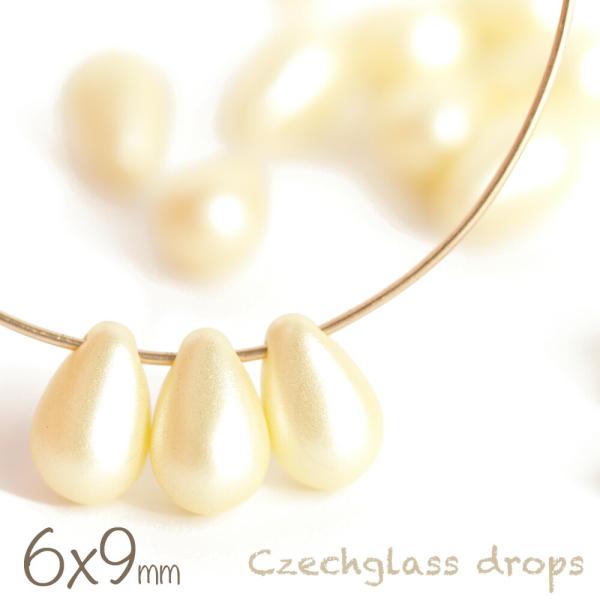 チェコビーズ ドロップ 6×9mm チョークホワイトクリーム 約20個 しずく チェコガラス クリー...