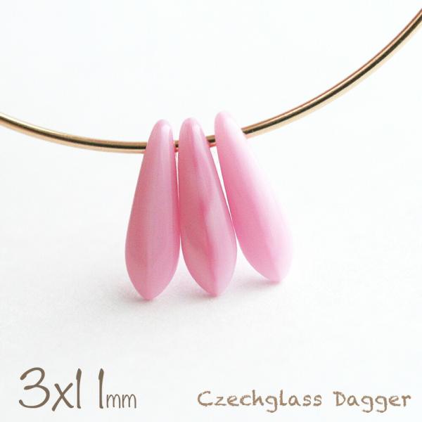 チェコビーズ ダガー 3×11mm オペークマーブルライトローズ 約20個 チェコガラス ビーズ ハ...