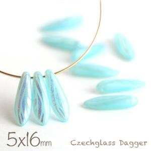 チェコビーズ ダガー 5×16mm クリスタルグリーンコート 約20個 チェコ