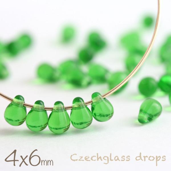チェコビーズ ドロップ  4×6mm ファーングリーン 約30個 アクセサリーパーツ ハンドメイドパ...