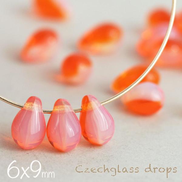 チェコビーズ ドロップ 6×9mm バイカラー ホワイトオパール×ヒヤシンス 約20個 しずく 雫 ...