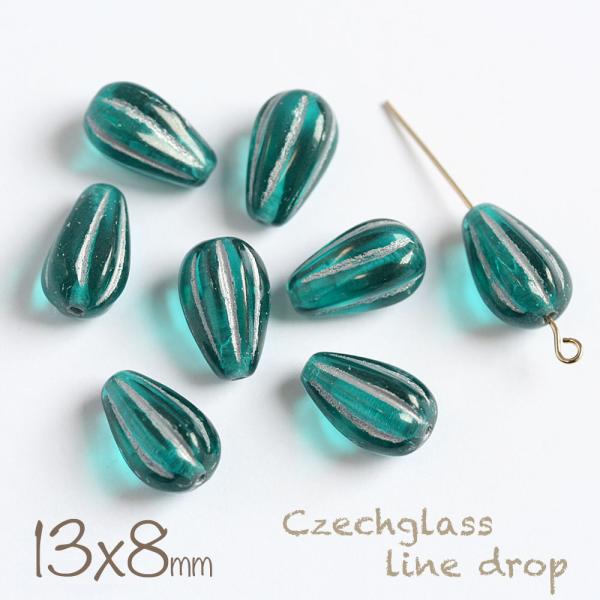 チェコビーズ ラインドロップ 13×8mm アンティークブルーシルバーライン 8個 アクセサリーパー...
