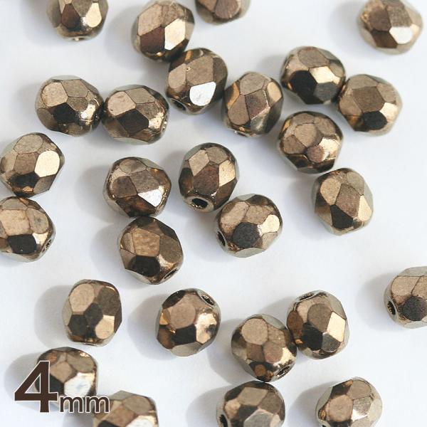 チェコビーズ FP 4mm ジェットブラックゴールド 30個 アクセサリーパーツ ファイヤーポリッシ...