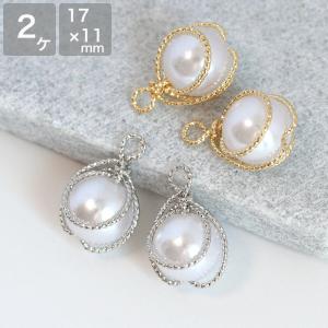 フラワーボール オフホワイト ホワイト 2個 約16~18mm カン付 チャーム