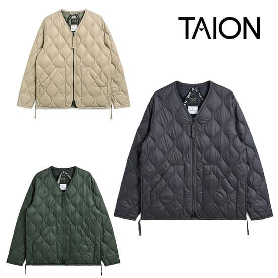 タイオン ミリタリー VネックWジップ ダウンジャケット-ソフトシェル TAION-101ALSZM...