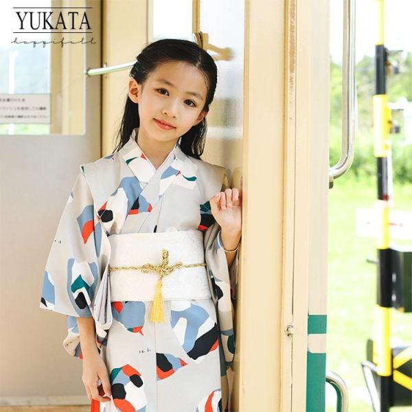 魚 子供 浴衣 浴衣 子供 セット ワンピース 3点セット 女の子 薄灰色 灰色 水色白 ホワイト ...