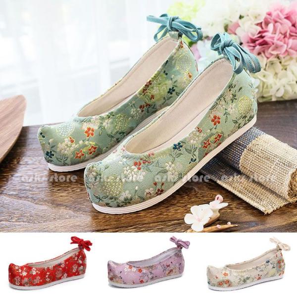 中華布靴 花刺繍 ぺたんこ ローカット チャイナ靴 布地 刺繍布靴 中華風 唐装漢服 チャイナ服用シ...