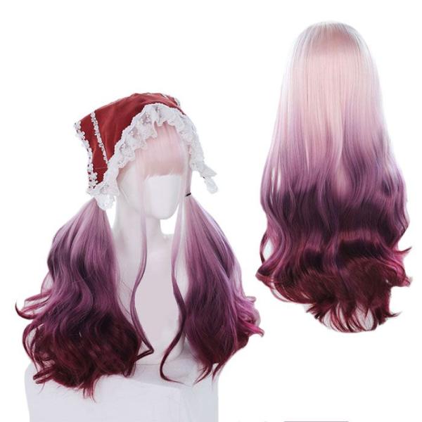ウィッグ  かつら ロリータ 原宿風 ウェーブロング コスプレウィッグ 前髪 つけ毛 ツインテール ...
