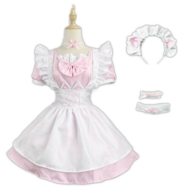 メイド服 コスプレ ハロウィン メイド 猫耳 エプロン 大きいサイズ ピンク 衣装 コスチューム 仮...