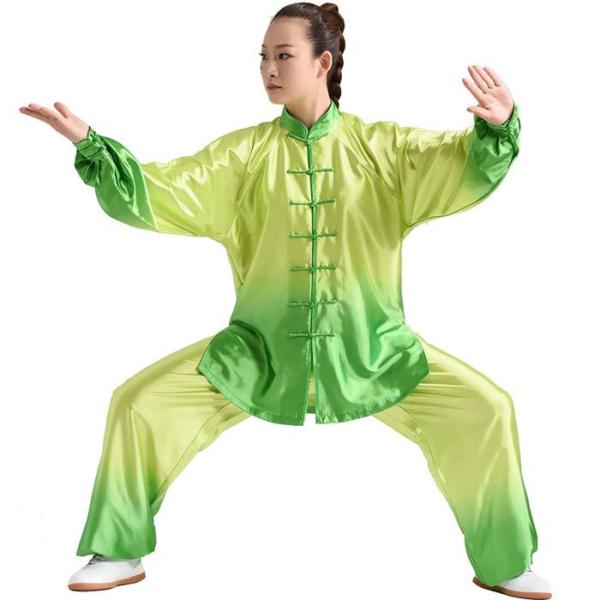 太極拳 ウェア 太極拳 服 長袖 上下セット グラデーション サテン 太極拳服 表演服 練習着 カン...