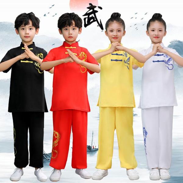 子供 武術服 太極拳ウェア 上下セット 半袖 ｔシャツ パンツ 4色 カンフーウェア 舞台 ステージ...