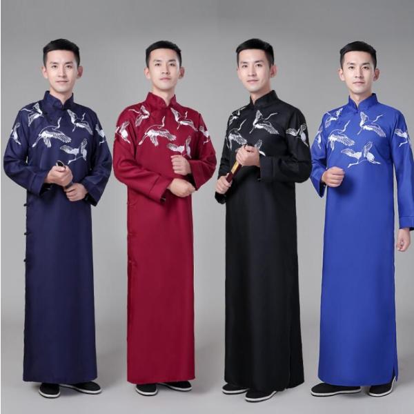 中華コスプレ衣装 メンズ 長袍 チャンパオ 漫才 チャイナ服 華流 舞台衣裳 鶴 タンチョウ チャイ...