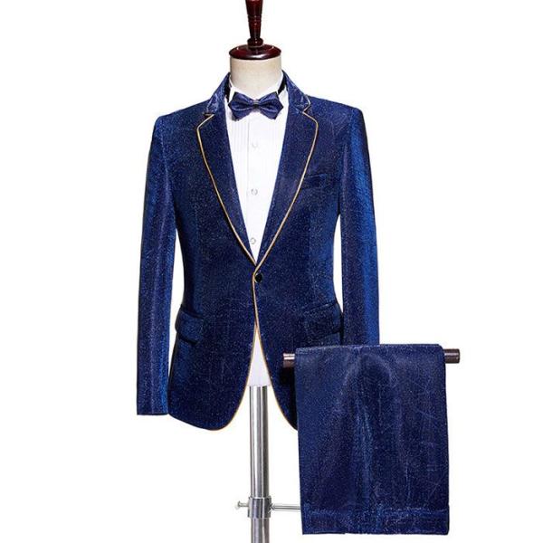 ステージ衣装 メンズ スーツ ジャケット パンツ 光沢感 キラキラ  パーティ 司会 カラオケ イベ...