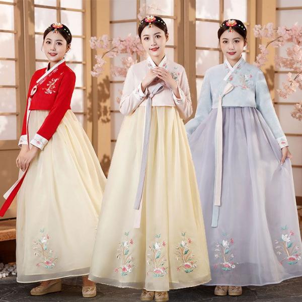 韓国民族衣装 チマチョゴリ 韓服 全8色 花 刺繍 華やか ウエディングドレス 結婚式ドレス 二次会...