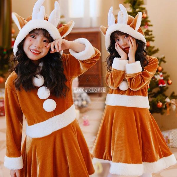 サンタ コスチューム キッズ 女の子 可愛い 長袖 ワンピース サンタクロース 衣装 子供 子ども ...