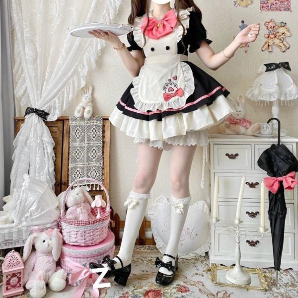 大人 メイド服 可愛いロリータワンピース パープル メイド服 猫爪柄 ハロウィン コスプレ衣装 ショ...