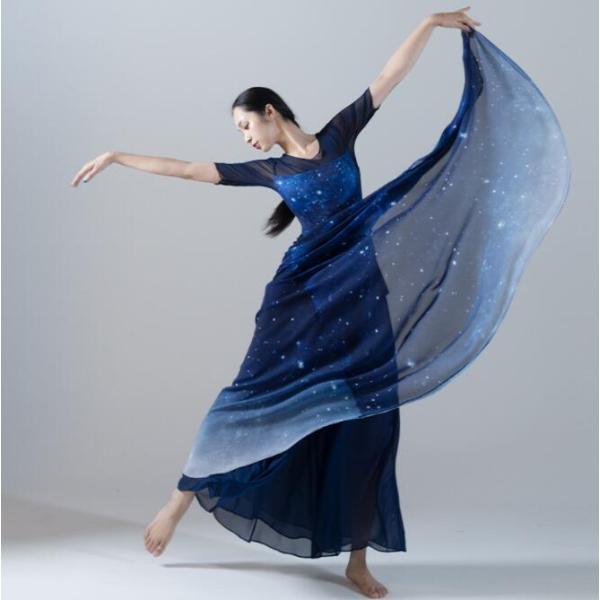 古典舞踊ダンス衣装 グラデーション 巻きスカート 夜空 星空 紺色 ロング丈85cm 95cm シフ...