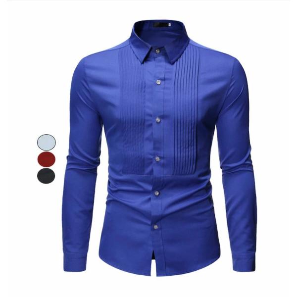 ピンタック シャツ メンズ カジュアル シャツ 長袖 ステージ 衣装 ドレス シャツ カラーシャツ ...