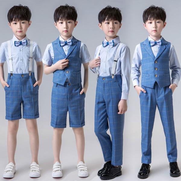 スーツ 男の子 子供服 フォーマル 4点セット 細身 発表会 結婚式 キッズ ジュニア 卒園 入園 ...