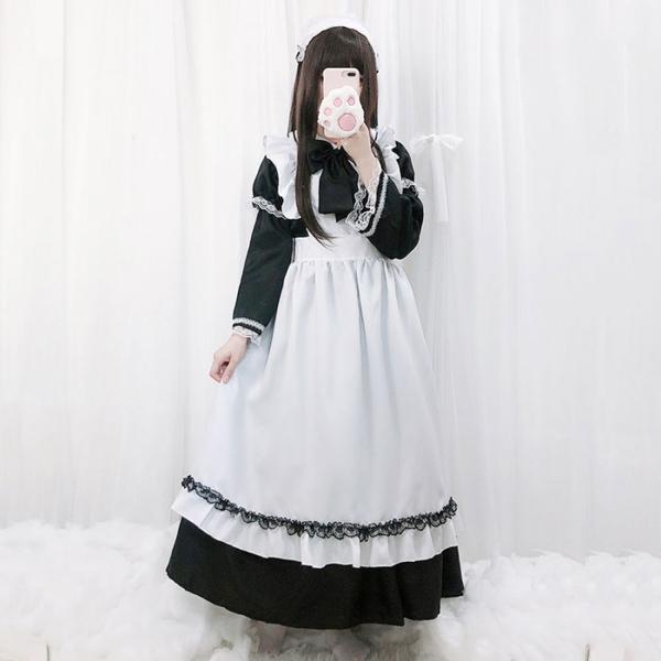ハロウィン コスプレ メイド服 ロング丈 レディース メイド 仮装 衣装 女性 可愛い ハロウィンコ...