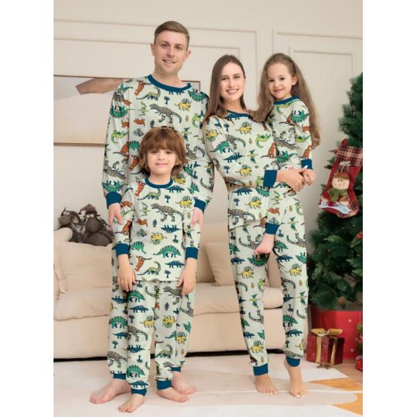 親子ペアパジャマ クリスマス家族お揃いパジャマ　恐竜柄プリントルームウェア上下セットアップ 家族部屋...